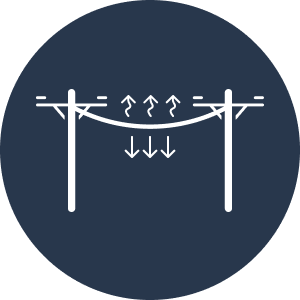 Pictogramme montrant un câble à haute tension qui subit l'affaissement en son centre 
